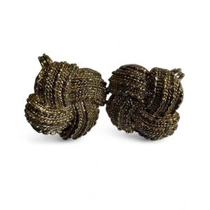 Vintage gold-tone woven knot clip-on earrings, a classic style jewelry.